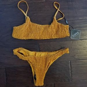 NWT mustard gold smocked zaful bikini